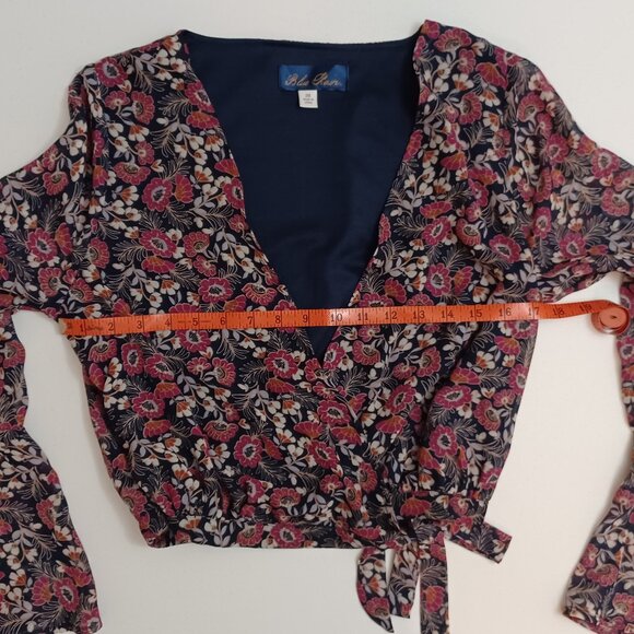 Women's Blue Rain Flare wrist floral hippie disco top size Medium - Picture 4 of 9